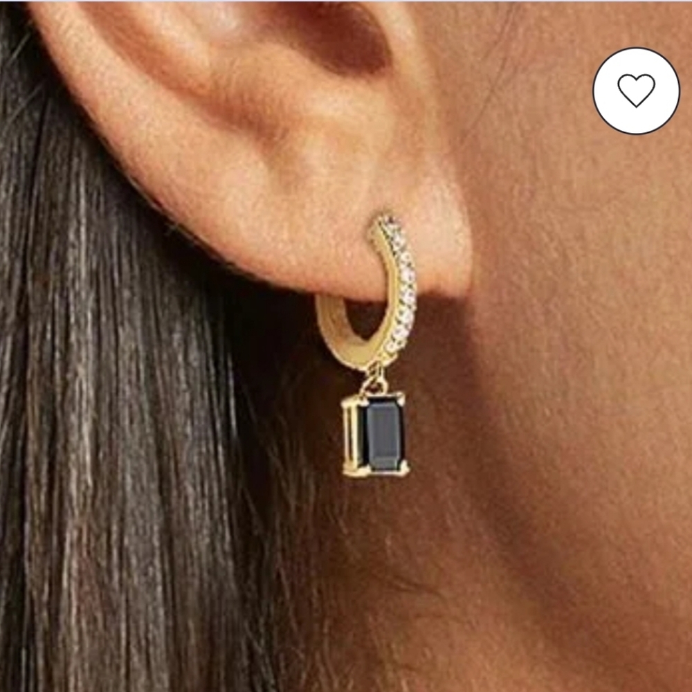 Sophie Harper Black Baguette Drop Huggies Earrings